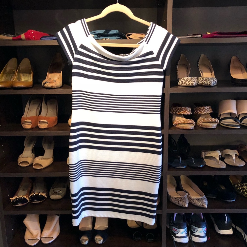 Navy and white stretchy dress, M, 8